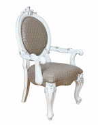 Set of Two Gray and White Upholstered Faux Leather And Solid Wood King Louis Back Dining Side Chairs