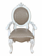 Set of Two Gray and White Upholstered Faux Leather And Solid Wood King Louis Back Dining Side Chairs