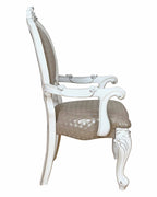 Set of Two Gray and White Upholstered Faux Leather And Solid Wood King Louis Back Dining Side Chairs
