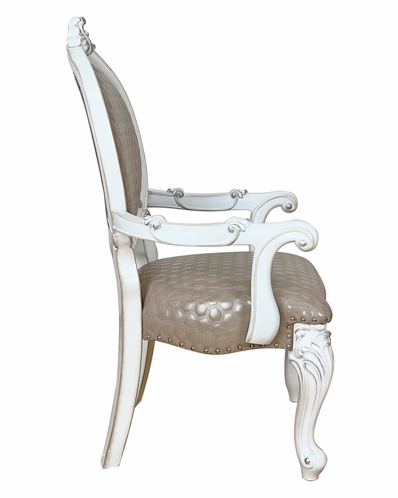 Set of Two Gray and White Upholstered Faux Leather And Solid Wood King Louis Back Dining Side Chairs