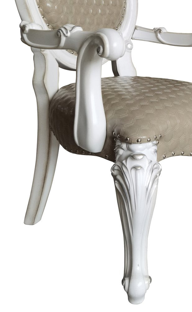 Set of Two Gray and White Upholstered Faux Leather And Solid Wood King Louis Back Dining Side Chairs