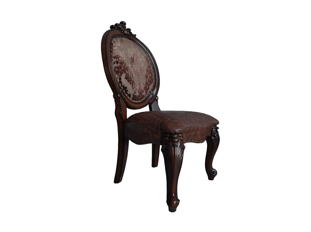 Set of Two Brown And Redwood Tufted Faux Leather And Solid Wood King Louis Back Dining Side Chairs
