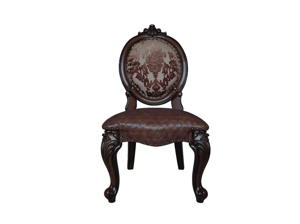 Set of Two Brown And Redwood Tufted Faux Leather And Solid Wood King Louis Back Dining Side Chairs
