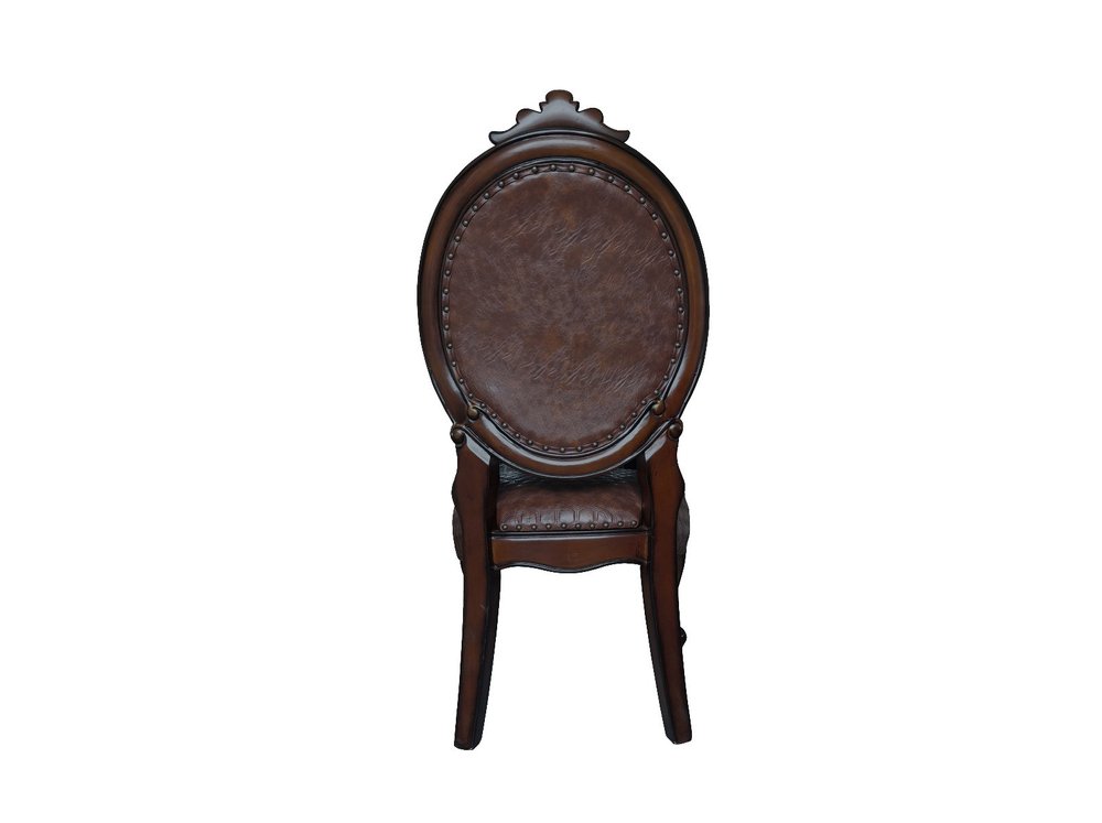 Set of Two Brown And Redwood Tufted Faux Leather And Solid Wood King Louis Back Dining Side Chairs