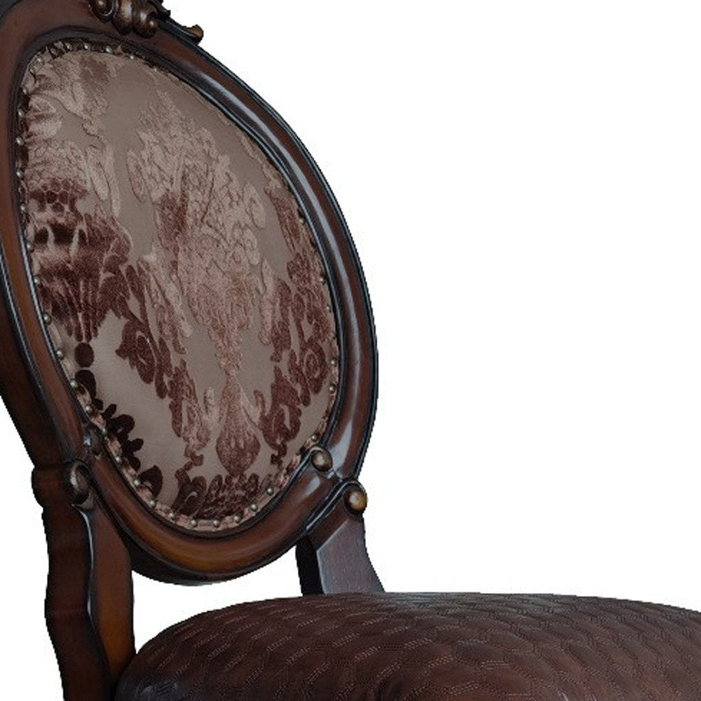 Set of Two Brown And Redwood Tufted Faux Leather And Solid Wood King Louis Back Dining Side Chairs