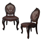 Set of Two Brown And Redwood Tufted Faux Leather And Solid Wood King Louis Back Dining Side Chairs
