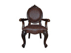 Set of Two Brown And Redwood Tufted Faux Leather And Solid Wood King Louis Back Dining Side Chairs