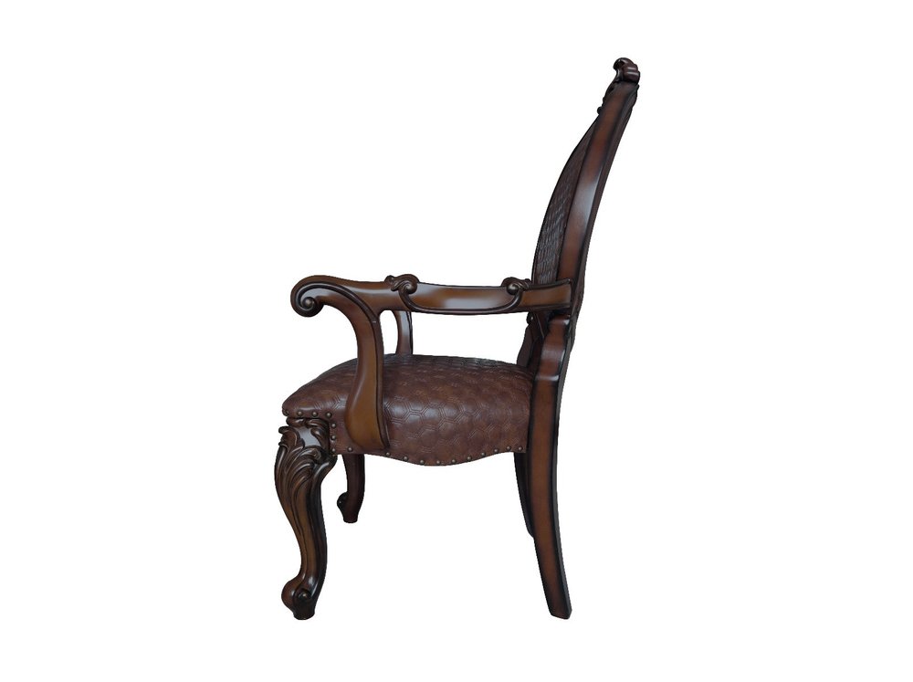 Set of Two Brown And Redwood Tufted Faux Leather And Solid Wood King Louis Back Dining Side Chairs
