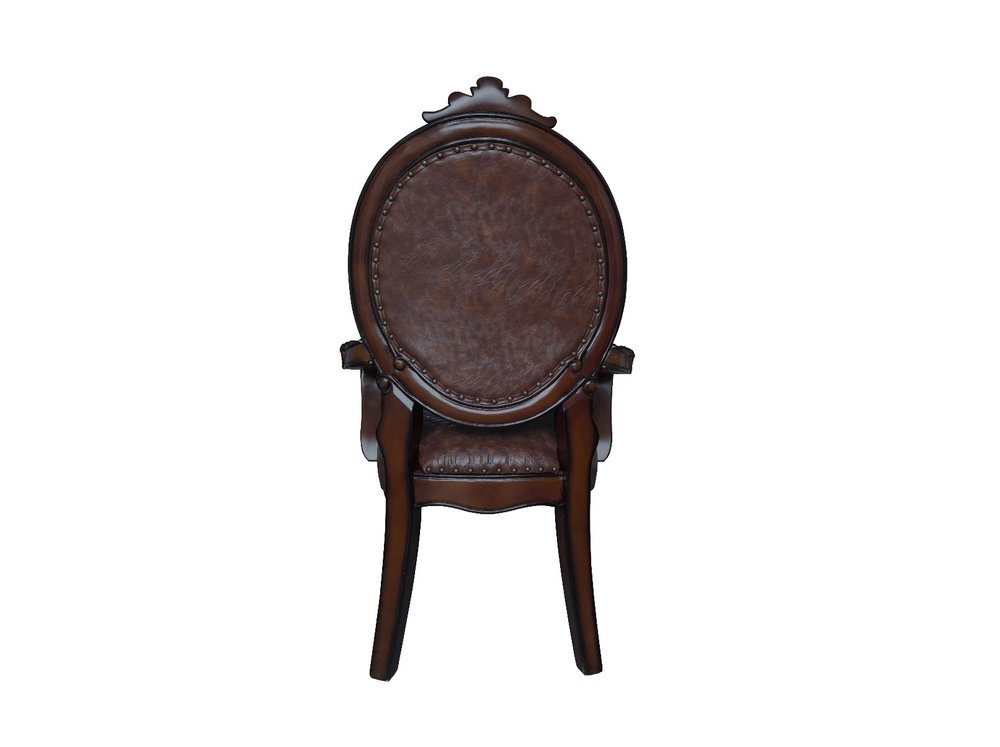 Set of Two Brown And Redwood Tufted Faux Leather And Solid Wood King Louis Back Dining Side Chairs
