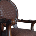 Set of Two Brown And Redwood Tufted Faux Leather And Solid Wood King Louis Back Dining Side Chairs