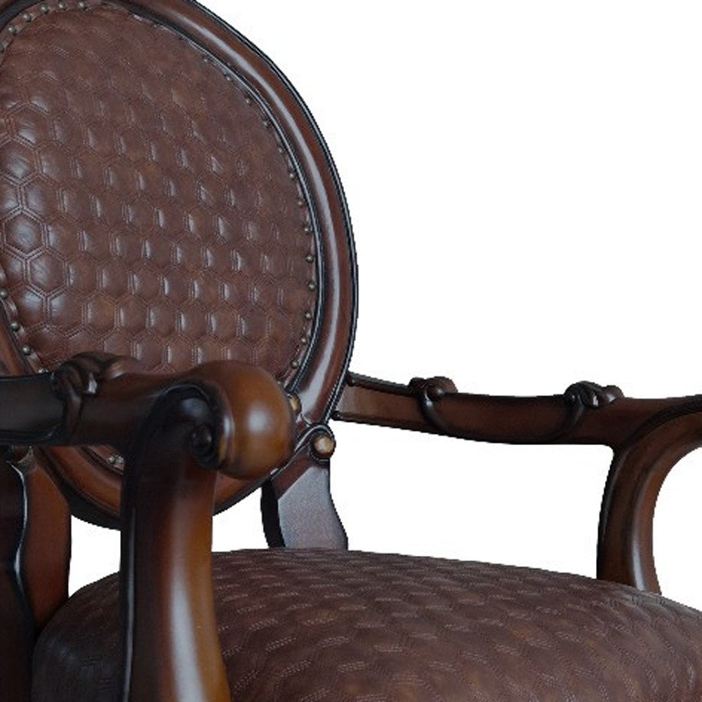 Set of Two Brown And Redwood Tufted Faux Leather And Solid Wood King Louis Back Dining Side Chairs