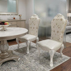 Set of Two Beige Light Brown And Bone Fabric And Faux Leather And Solid Wood Dining Side Chairs
