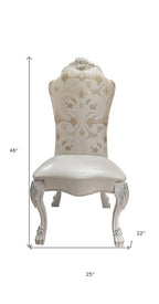 Set of Two Beige Light Brown And Bone Fabric And Faux Leather And Solid Wood Dining Side Chairs