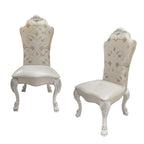 Set of Two Beige Light Brown And Bone Fabric And Faux Leather And Solid Wood Dining Side Chairs