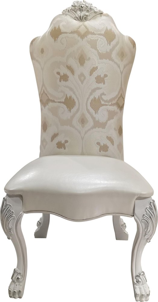 Set of Two Beige Light Brown And Bone Fabric And Faux Leather And Solid Wood Dining Side Chairs
