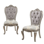 Set of Two Beige Gray And Platinum Tufted Velvet And Solid Wood Dining Side Chairs