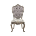 Set of Two Beige Gray And Platinum Tufted Velvet And Solid Wood Dining Side Chairs