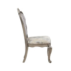 Set of Two Beige Gray And Platinum Tufted Velvet And Solid Wood Dining Side Chairs