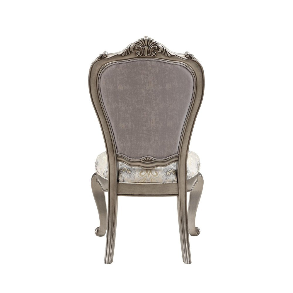 Set of Two Beige Gray And Platinum Tufted Velvet And Solid Wood Dining Side Chairs