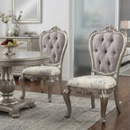Set of Two Beige Gray And Platinum Tufted Velvet And Solid Wood Dining Side Chairs