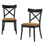Set of Two Brown And Black Faux Leather And Solid Wood Cross Back Dining Side Chairs