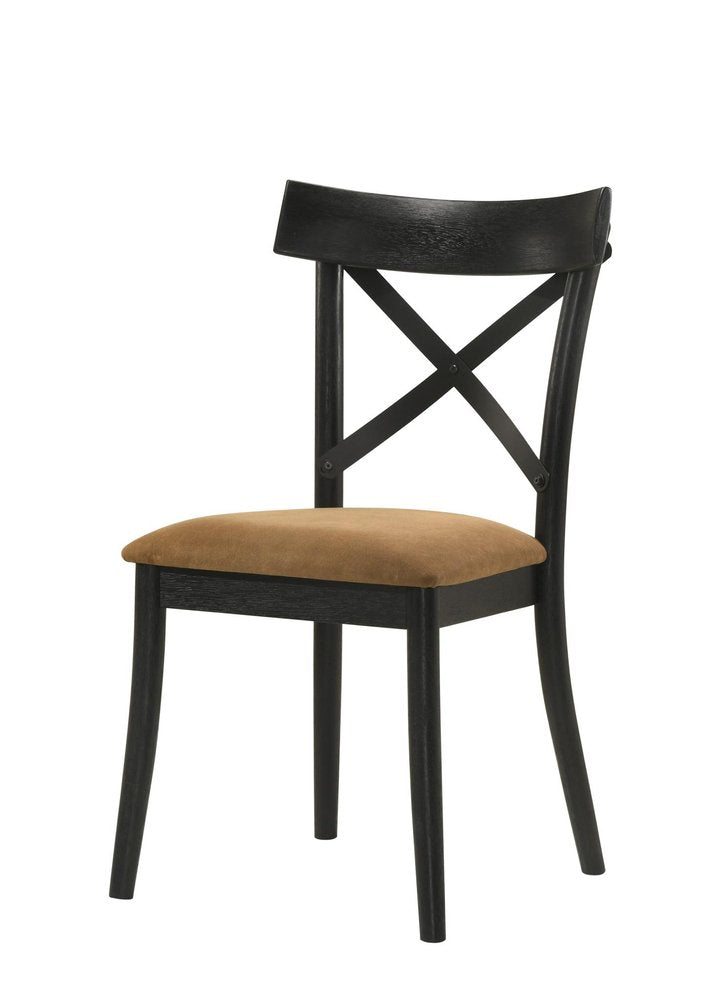 Set of Two Brown And Black Faux Leather And Solid Wood Cross Back Dining Side Chairs