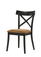 Set of Two Brown And Black Faux Leather And Solid Wood Cross Back Dining Side Chairs