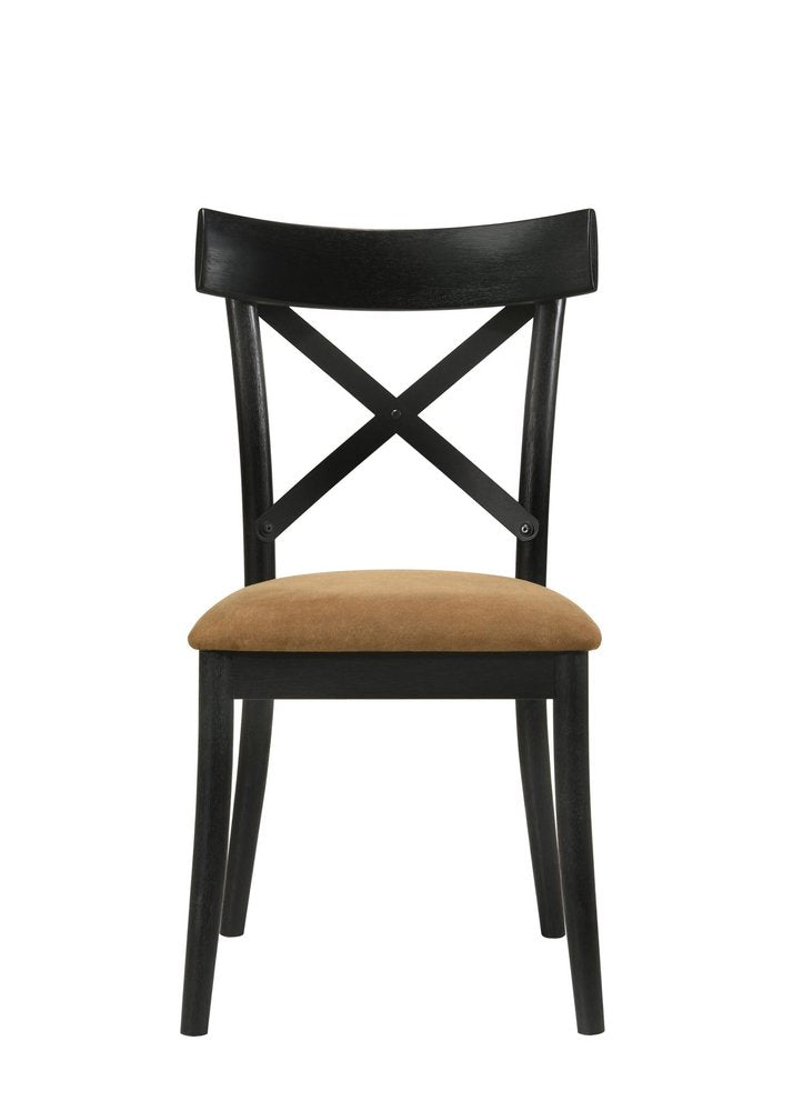 Set of Two Brown And Black Faux Leather And Solid Wood Cross Back Dining Side Chairs