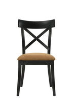 Set of Two Brown And Black Faux Leather And Solid Wood Cross Back Dining Side Chairs