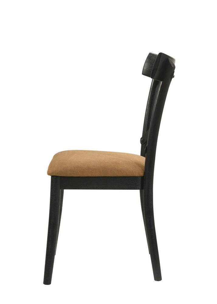 Set of Two Brown And Black Faux Leather And Solid Wood Cross Back Dining Side Chairs