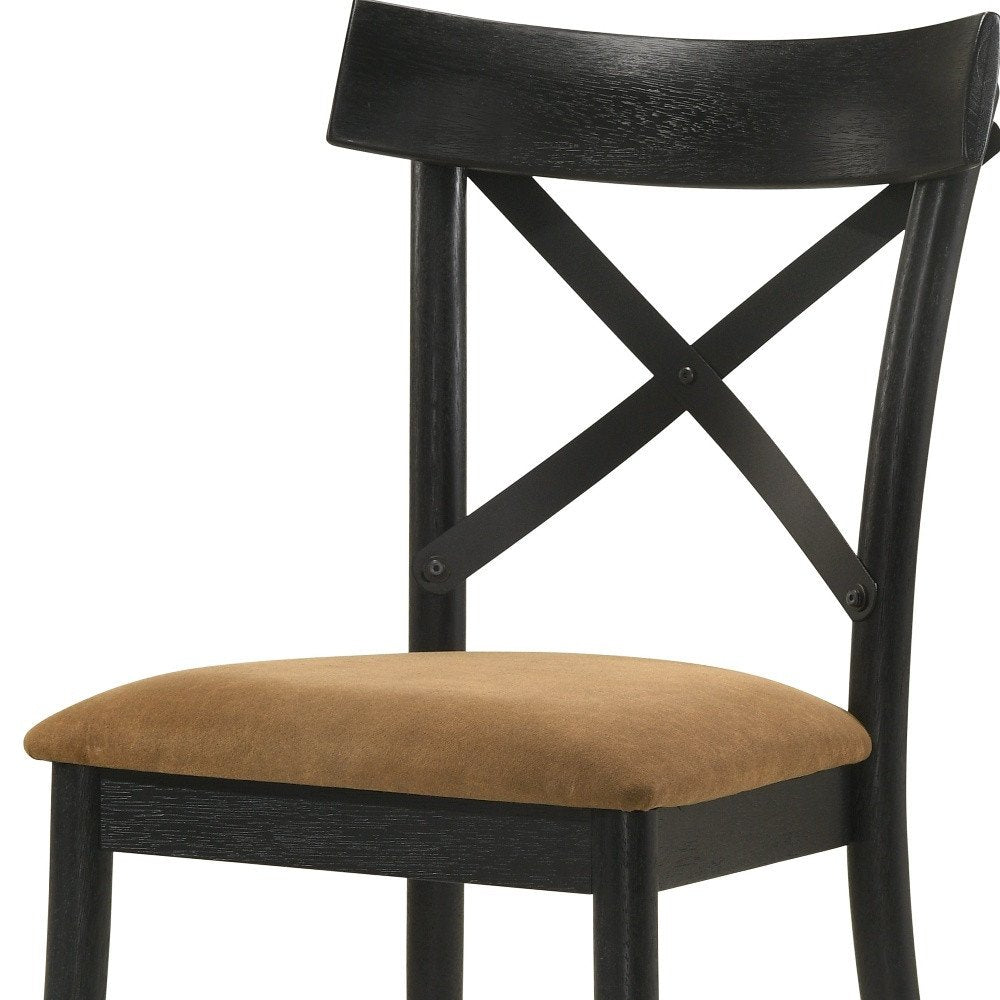 Set of Two Brown And Black Faux Leather And Solid Wood Cross Back Dining Side Chairs
