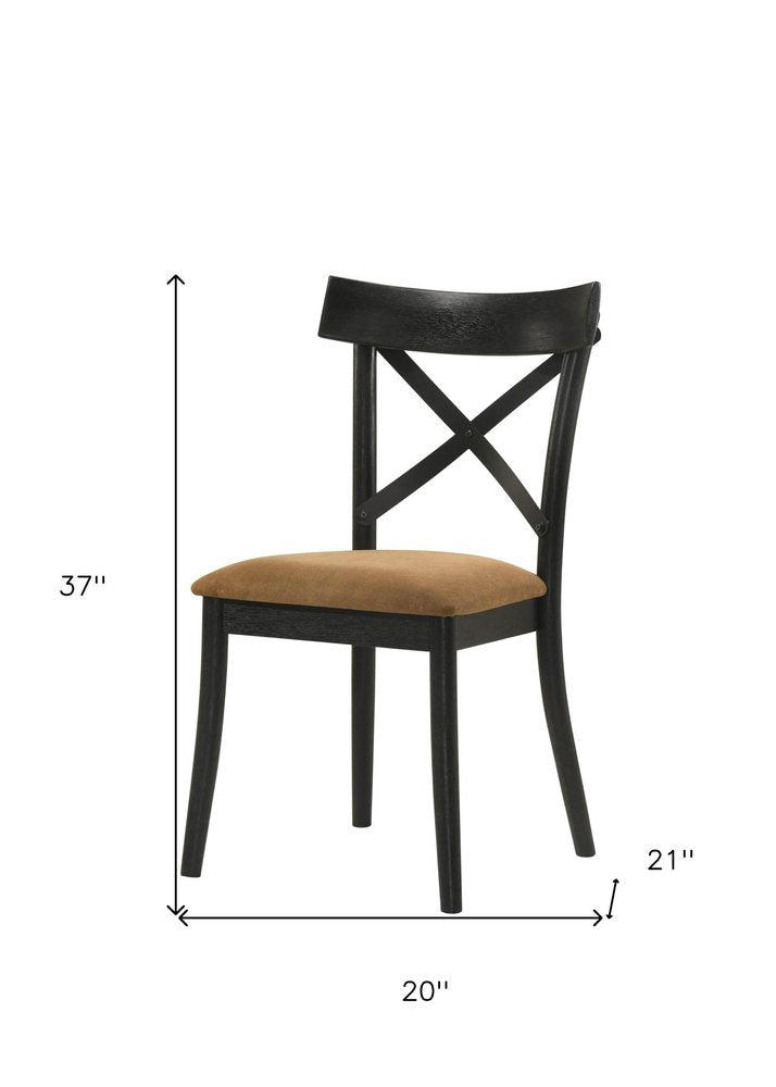 Set of Two Brown And Black Faux Leather And Solid Wood Cross Back Dining Side Chairs