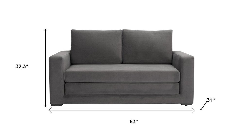 63" Gray Velvet Sleeper Sofa