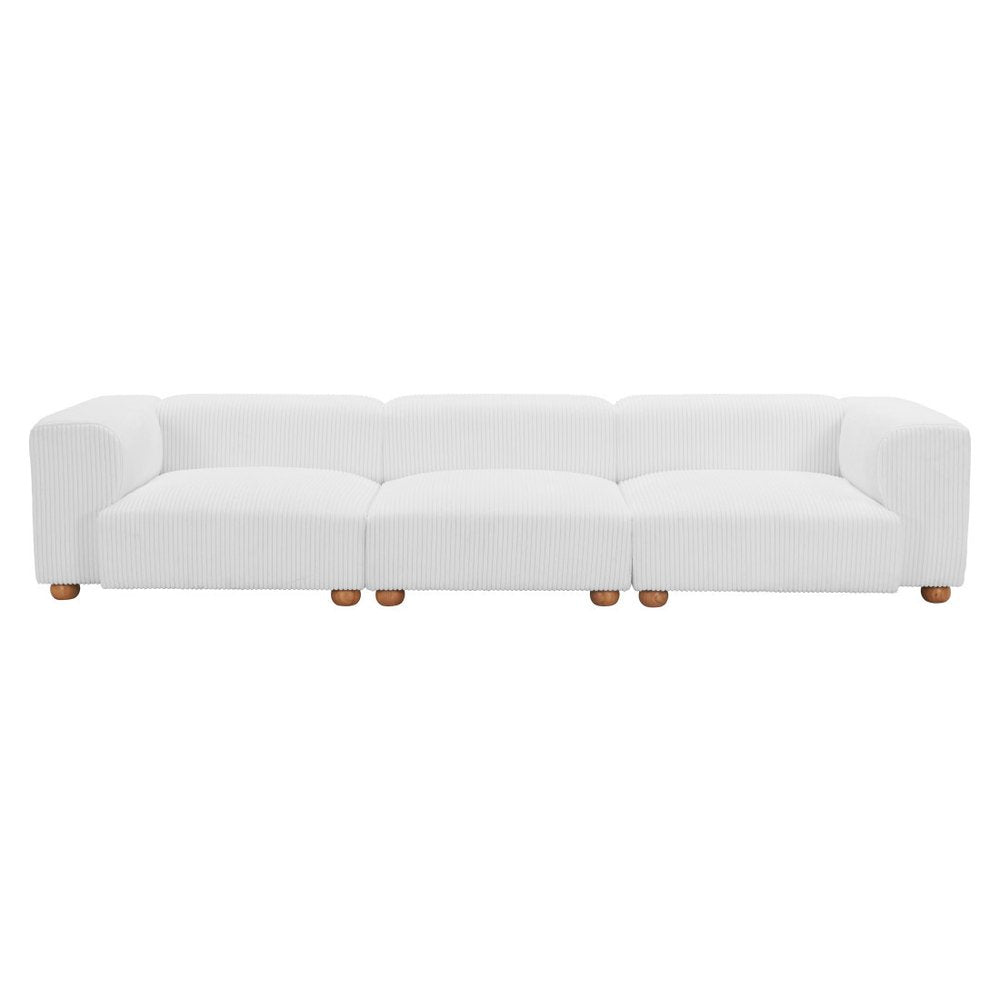 150" White Corduroy Sofa