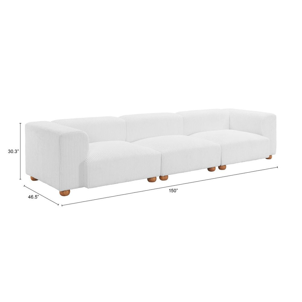 150" White Corduroy Sofa