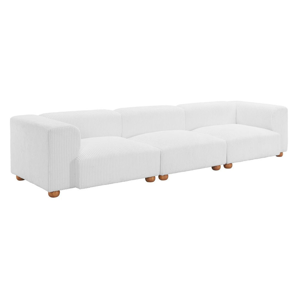 150" White Corduroy Sofa