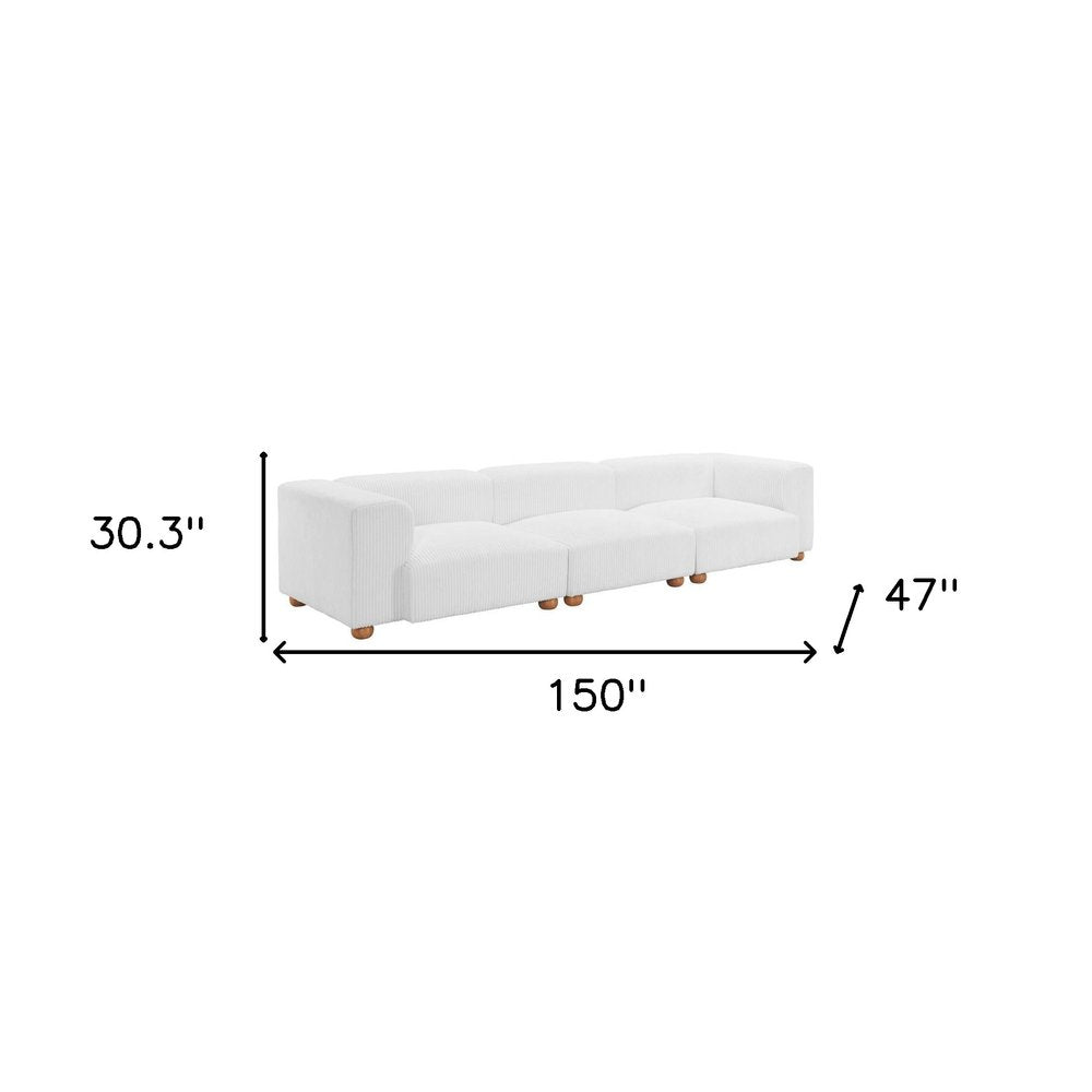 150" White Corduroy Sofa