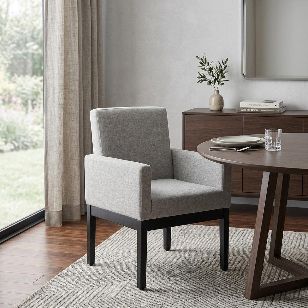 Gray and Black Upholstered Dining Arm Chair