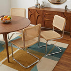 Set of Two Natural and Silver Steel Open Back Dining Side Chairs