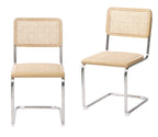 Set of Two Natural and Silver Steel Open Back Dining Side Chairs