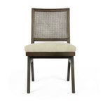 Set of Two Dark Brown And Gray Wood Cane And Upholstery Dining Side Chairs
