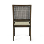 Set of Two Dark Brown And Gray Wood Cane And Upholstery Dining Side Chairs