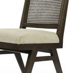 Set of Two Dark Brown And Gray Wood Cane And Upholstery Dining Side Chairs