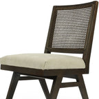 Set of Two Dark Brown And Gray Wood Cane And Upholstery Dining Side Chairs