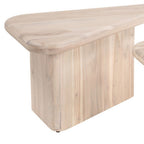 Set of Two Natural Solid Wood Triangle Pedestal Nested Coffee Tables