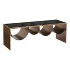 48" Black and Brass Mirrored Glass and Steel Solid Coffee Table