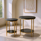 18" Black Faux Marble and Wood Round Coffee Table