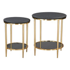 18" Black Faux Marble and Wood Round Coffee Table