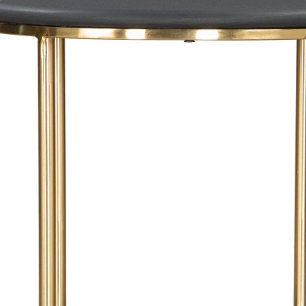 18" Black Faux Marble and Wood Round Coffee Table