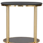 18" Black Faux Marble and Wood Round Coffee Table